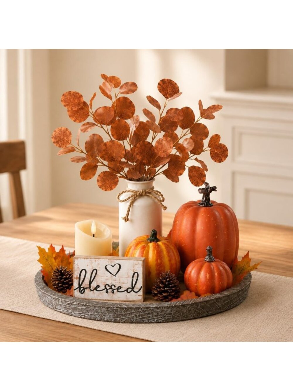 11-Piece Rustic Fall Decor Tray Set - Farmhouse Centerpieces for Tables